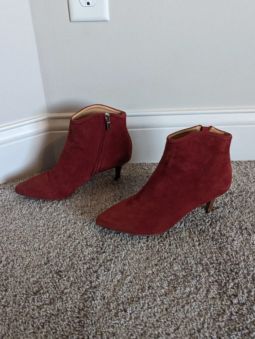 Joie Ralean Suede Kitten Heel Ankle Boots - Red Currant sz 37.5